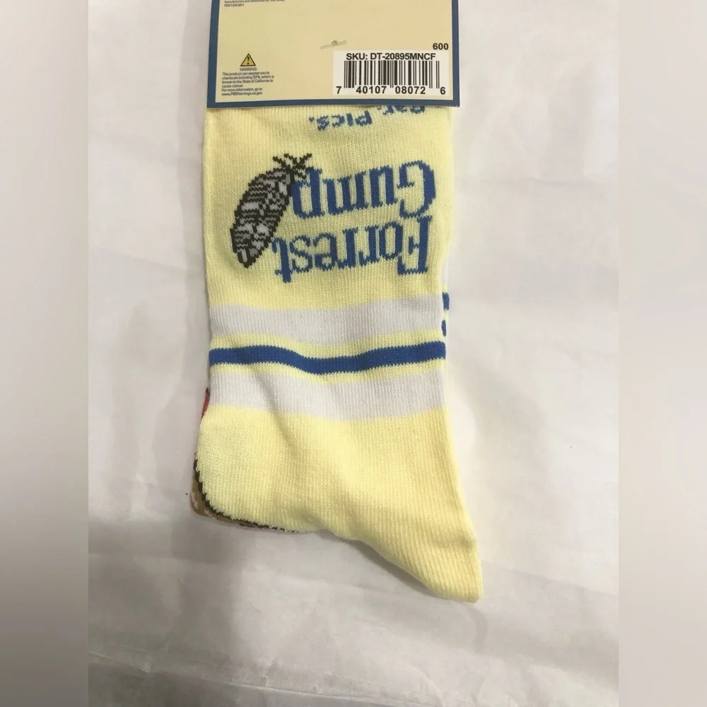 2pairs Forrest Gump yellow & blue striped crew socks fits shoe size 6-12 new‎